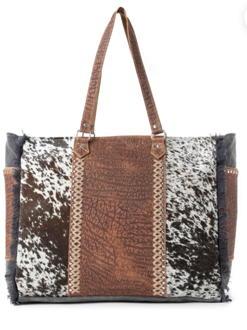 Myra Bag Brown and White Cowhide Leather Tote